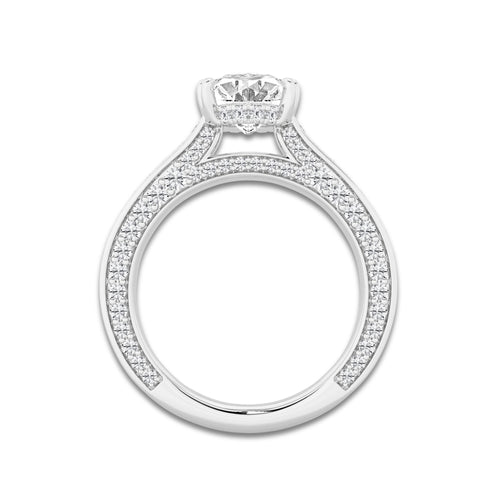 3 ctw Oval Lab Grown Diamond Pave Profile Side Stone Engagement Ring Platinum, D, VVS | 2 ct Center