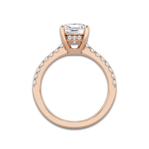 2.78 ctw Elongated Cushion Lab-Grown Diamond Hidden Halo Side Stone Engagement Ring in 18K Rose Gold for Women | Colorless E, VS1 Clarity, IGI Certified 2.50 ct Center Diamond