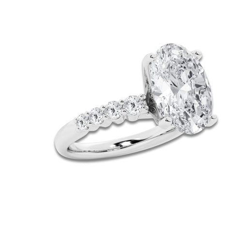 8.66 ctw Oval Lab-Grown Diamond Side Stone Engagement Ring in 14K White Gold for Women | Colorless E, VS1 Clarity, IGI Certified 8.00 Ct Center Diamond