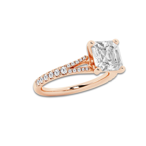6.66 ctw Asscher Lab-Grown Diamond Split Shank Side Stone Engagement Ring in 14K Rose Gold for Women | Colorless E, VS1 Clarity, IGI Certified 6.00 ct Center Diamond