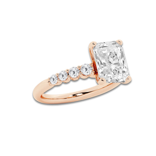 4.66 Ct Radiant Lab-Grown Diamond Half Eternity Engagement Ring in 14K Rose Gold for Female, Colorless (E), VS1 Clarity | IGI Certified, 4.00 Ct Center Diamond