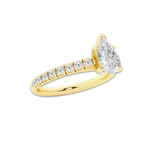 1.39 ctw Pear Lab-Grown Diamond Pave Engagement Ring in 14K Yellow Gold for Women | E Color, VS1 Clarity, IGI Certified 1.00 ct Center Diamond