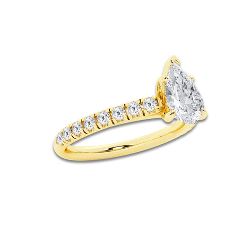 1.39 ctw Pear Lab-Grown Diamond Pave Engagement Ring in 14K Yellow Gold for Women | D Color, VVS1 Clarity, IGI Certified 1.00 ct Center Diamond