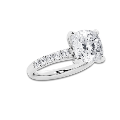 6.55 ctw Cushion Lab-Grown Diamond Pave Engagement Ring in 14K White Gold for Women | D Color, VVS1 Clarity, IGI Certified 6.00 ct Center Diamond
