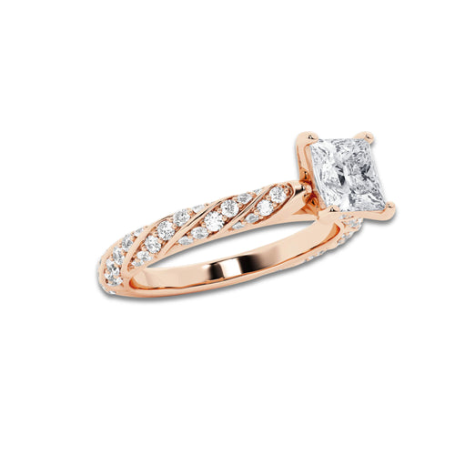 1.19 ctw Princess Lab-Grown Diamond Twisted Band Engagement Ring in 14K Rose Gold for Women | Colorless E, VS1 Clarity, IGI Certified 0.75 ct Center Diamond