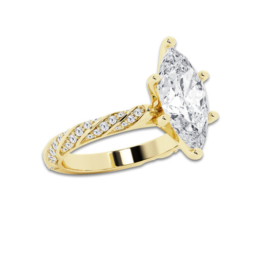 3.44 ctw Marquise Lab-Grown Diamond Twisted Band Engagement Ring in 14K Yellow Gold for Women | Colorless D, VVS1 Clarity, IGI Certified 3.00 ct Center Diamond