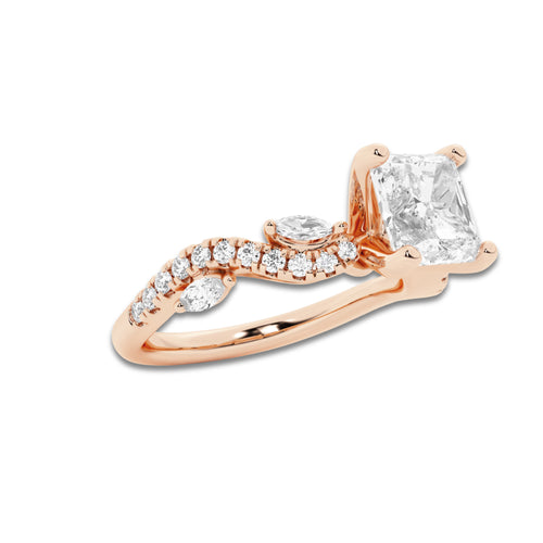 Bella 1 1/8 ctw Asscher Lab Grown Diamond Marquise Vine Engagement Ring 14K Rose Gold, E, VS1 | 3/4 ct Center
