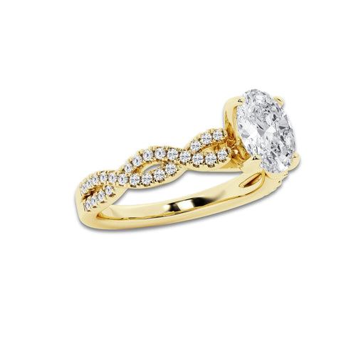 1.00 ctw Oval Lab-Grown Diamond Twisted Shank Engagement Ring in 14K Yellow Gold for Women | E Color, VS1 Clarity, Not Certified 0.75 ct Center Diamond