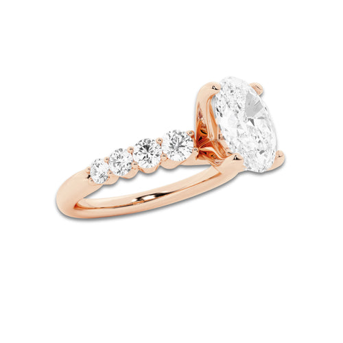 2.54 ctw Oval Lab-Grown Diamond Side Stone Engagement Ring in 14K Rose Gold for Women | Colorless D, VVS1 Clarity, IGI Certified 2.00 Ct Center Diamond