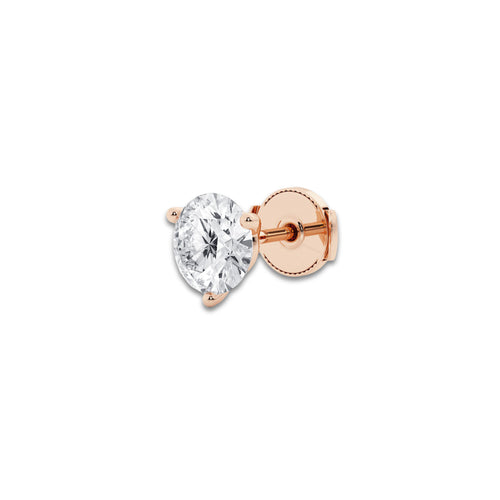 1 1/2 ctw Round Colorless Lab Grown Diamond Three Prong Martini Single Stud Earring 14K Rose Gold, D, VVS | IGI Certified, 1 1/2 ct Center