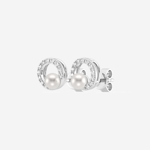 3.5 - 4.0 mm Cultured Freshwater Pearl and 1/10 ctw Lab Grown Diamond Circle Drop Earrings 14K White Gold