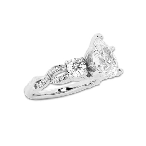 1.48 ctw Pear Lab-Grown Diamond Side Stone Engagement Ring in 14K White Gold for Women | Colorless D, VVS1 Clarity, IGI Certified 1.00 ct Center Diamond