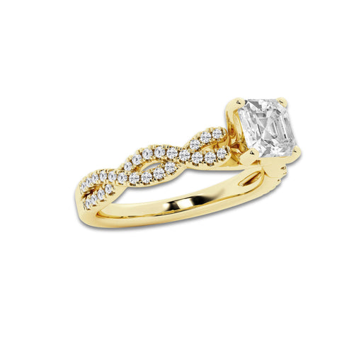 1.25 ctw Asscher Lab-Grown Diamond Twisted Shank Engagement Ring in 14K Yellow Gold for Women | D Color, VVS1 Clarity, IGI Certified 1.00 ct Center Diamond