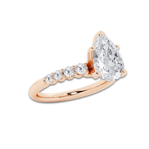 4.16 Ct Pear Lab-Grown Diamond Half Eternity Engagement Ring in 14K Rose Gold for Female, Colorless (D), VVS1 Clarity | IGI Certified, 3.50 Ct Center Diamond