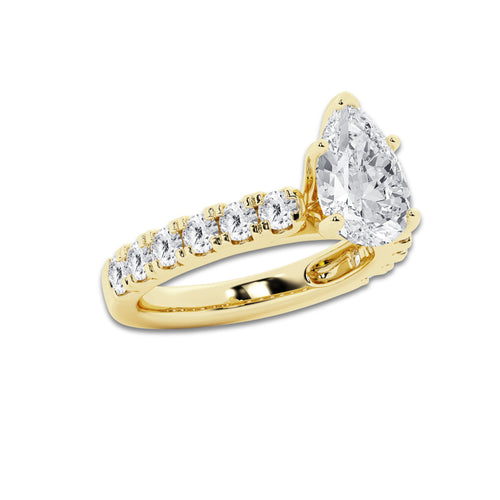 3.50 ctw Pear Lab-Grown Diamond Split-Prong Set Side Stone Engagement Ring in 14K Yellow Gold for Women | Colorless D, VVS1 Clarity, IGI Certified 2.50 ct Center Diamond