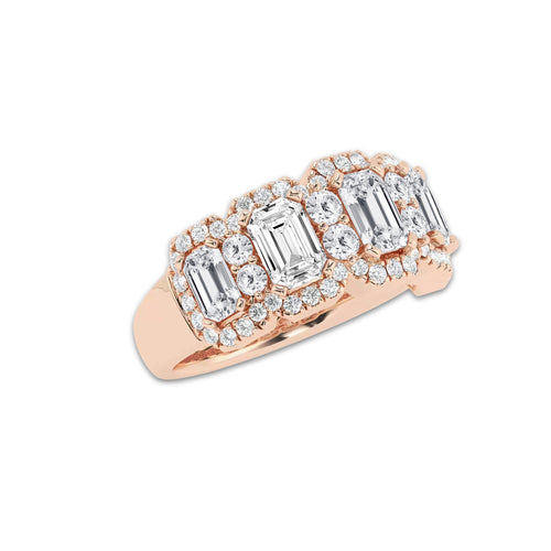 Clef 3 ctw Emerald and Round Lab Grown Diamond Band 14K Rose Gold, DE, VS1