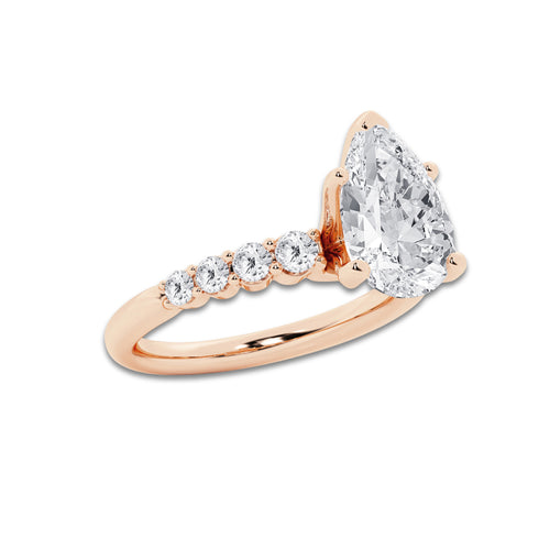 3.54 Ct Pear Lab-Grown Diamond Half Eternity Engagement Ring in 14K Rose Gold for Female, Colorless (E), VS1 Clarity | IGI Certified, 3.00 Ct Center Diamond