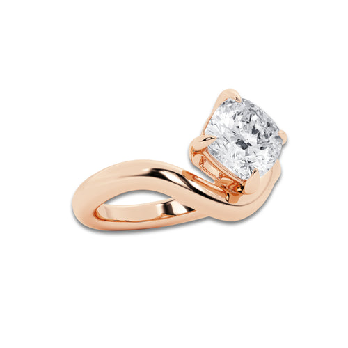 3 ctw Cushion Lab Grown Diamond Curve Ring 14K Rose Gold, E, VS1 | IGI Certified, 3 ct Center