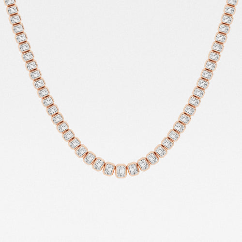 16 ctw Emerald Lab Grown Diamond Graduated Bezel Set Tennis Necklace 18K Rose Gold, DE, VS1