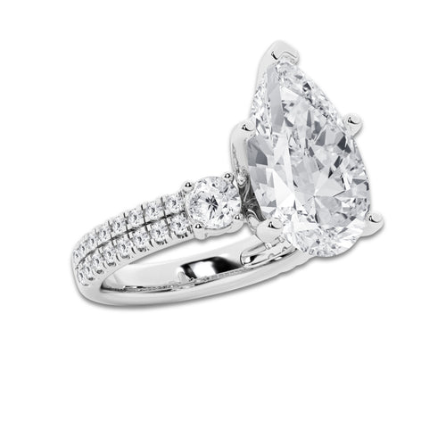 8.96 ctw Pear Lab-Grown Diamond Three Stone Double Row Engagement Ring in Platinum for Women | E Color, VS1 Clarity, IGI Certified 8.00 ct Center Diamond