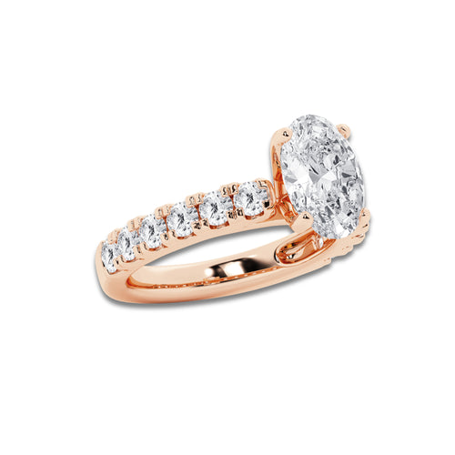 3.50 ctw Oval Lab-Grown Diamond Split-Prong Set Side Stone Engagement Ring in 14K Rose Gold for Women | Colorless D, VVS1 Clarity, IGI Certified 2.50 ct Center Diamond