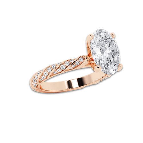 7.42 ctw Oval Lab-Grown Diamond Twisted Band Engagement Ring in 14K Rose Gold for Women | Colorless D, VVS1 Clarity, IGI Certified 7.00 ct Center Diamond