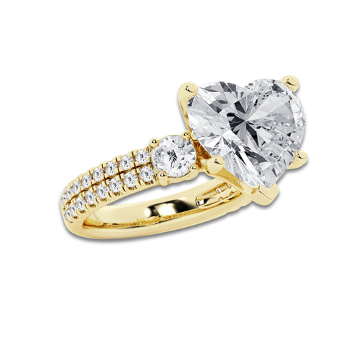8.96 ctw Heart Lab-Grown Diamond Three Stone Double Row Engagement Ring in 14K Yellow Gold for Women | D Color, VVS1 Clarity, IGI Certified 8.00 ct Center Diamond