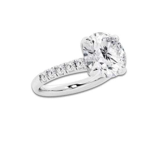 7.55 ctw Round Lab-Grown Diamond Pave Engagement Ring in 14K White Gold for Women | E Color, VS1 Clarity, IGI Certified 7.00 ct Center Diamond