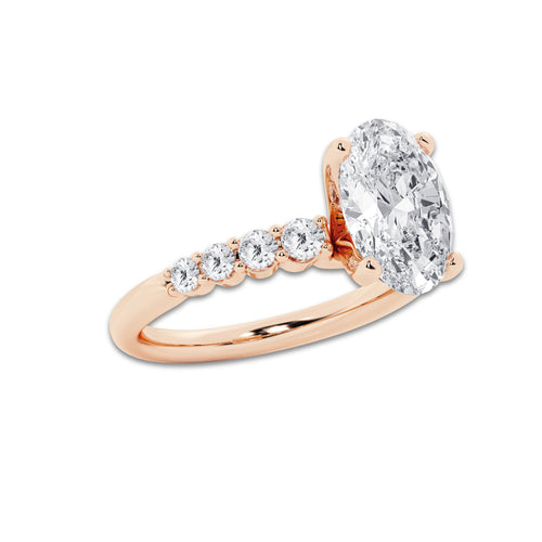 3.54 ctw Oval Lab-Grown Diamond Side Stone Engagement Ring in 14K Rose Gold for Women | Colorless D, VVS1 Clarity, IGI Certified 3.00 Ct Center Diamond