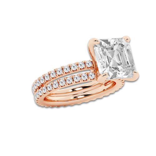 7.22 ctw Asscher Lab-Grown Diamond Double Row Diamond Engagement Ring in 14K Rose Gold for Women | Colorless E, VS1 Clarity, IGI Certified 6.00 ct Center Diamond