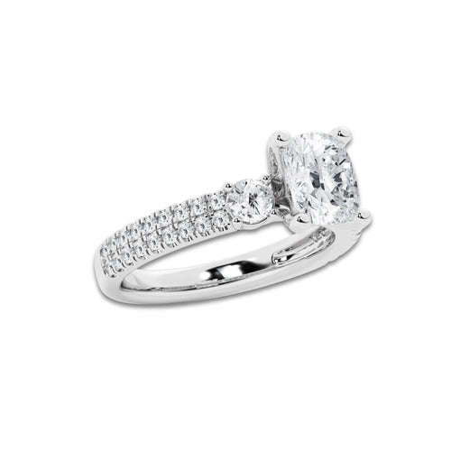 2.21 ctw Elongated Cushion Lab-Grown Diamond Three Stone Double Row Engagement Ring in 14K White Gold for Women | D Color, VVS1 Clarity, IGI Certified 1.50 ct Center Diamond