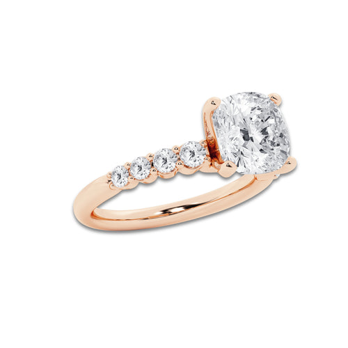 5.66 Ct Cushion Lab-Grown Diamond Half Eternity Engagement Ring in 14K Rose Gold for Female, Colorless (D), VVS1 Clarity | IGI Certified, 5.00 Ct Center Diamond