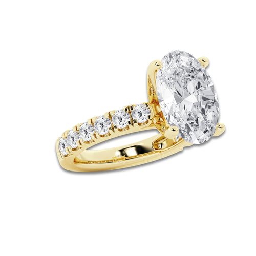 9.00 ctw Oval Lab-Grown Diamond Split-Prong Set Side Stone Engagement Ring in 14K Yellow Gold for Women | Colorless D, VVS1 Clarity, IGI Certified 8.00 ct Center Diamond