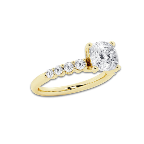 3.54 Ct Cushion Lab-Grown Diamond Half Eternity Engagement Ring in 14K Yellow Gold for Female, Colorless (E), VS1 Clarity | IGI Certified, 3.00 Ct Center Diamond