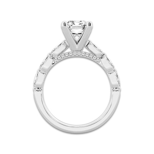 2.53 ctw Emerald Lab-Grown Diamond Marquise Side Stone Engagement Ring in Platinum for Women | Colorless E, VS1 Clarity, IGI Certified 2.00 ct Center Diamond