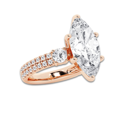 7.96 ctw Marquise Lab-Grown Diamond Three Stone Double Row Engagement Ring in 14K Rose Gold for Women | D Color, VVS1 Clarity, IGI Certified 7.00 ct Center Diamond