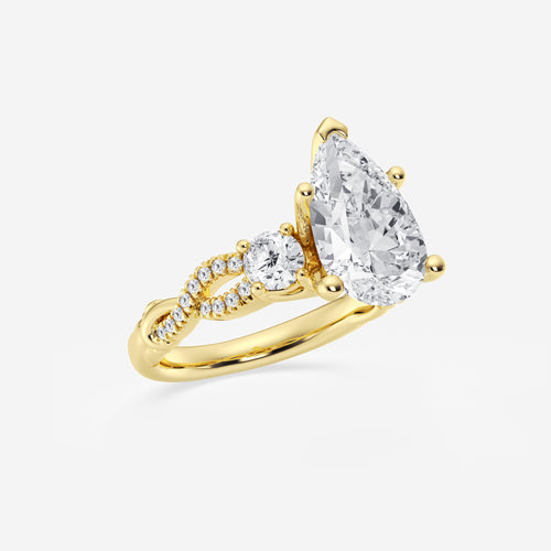 3.60 ctw Pear Lab-Grown Diamond Side Stone Engagement Ring in 14K Yellow Gold for Women | Colorless E, VS1 Clarity, IGI Certified 3.00 ct Center Diamond
