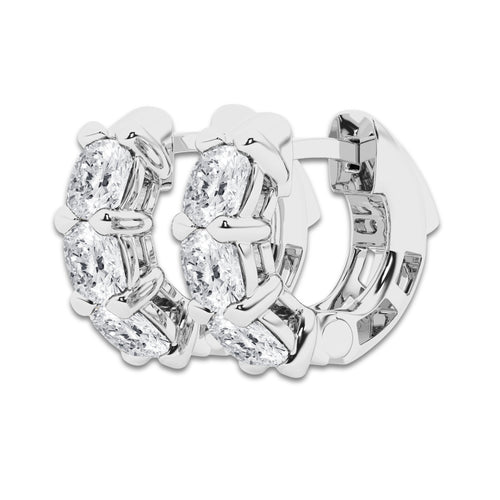 3 ctw Cushion Lab Grown Diamond Huggie Hoop Earrings 14K White Gold, E, VS1
