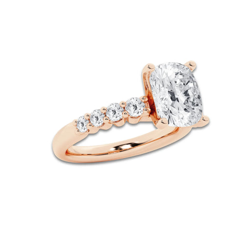 4.16 ctw Elongated Cushion Lab-Grown Diamond Side Stone Engagement Ring in 14K Rose Gold for Women | Colorless E, VS1 Clarity, IGI Certified 3.50 Ct Center Diamond