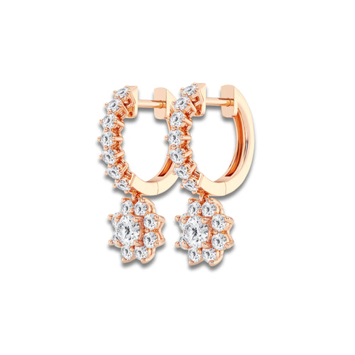 1 1/3 ctw Round Lab Grown Diamond Sunflower Drop with Petite Hoop Earrings 14K Rose Gold, DE, VS1