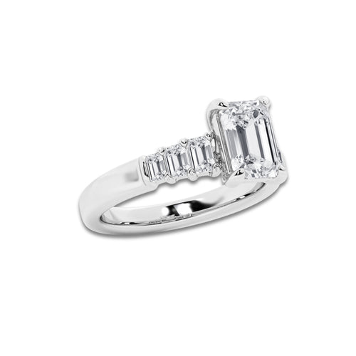 2 3/4 ctw Emerald Lab Grown Diamond Seven Stone Graduated Engagement Ring Platinum, D, VVS | 2 ct Center