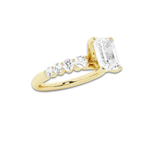 2.54 Ct Emerald Lab-Grown Diamond Half Eternity Engagement Ring in 14K Yellow Gold for Female, Colorless (D), VVS1 Clarity | IGI Certified, 2.00 Ct Center Diamond