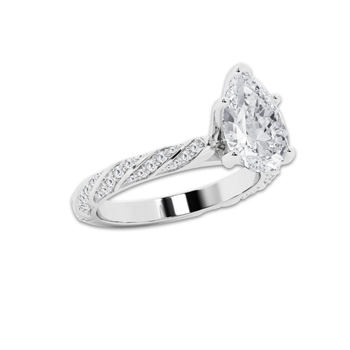 3.44 ctw Pear Lab-Grown Diamond Twisted Band Engagement Ring in 14K White Gold for Women | Colorless E, VS1 Clarity, IGI Certified 3.00 ct Center Diamond