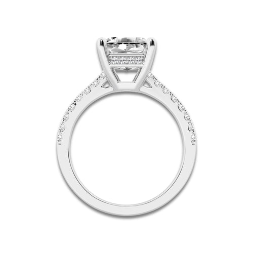 2.75 ctw Asscher Lab-Grown Diamond Hidden Halo Side Stone Engagement Ring in 18K White Gold for Women | Colorless E, VS1 Clarity, IGI Certified 2.50 ct Center Diamond