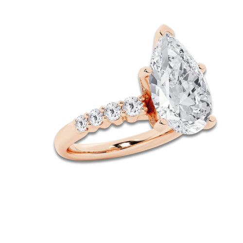 7.66 Ct Pear Lab-Grown Diamond Half Eternity Engagement Ring in 14K Rose Gold for Female, Colorless (D), VVS1 Clarity | IGI Certified, 7.00 Ct Center Diamond