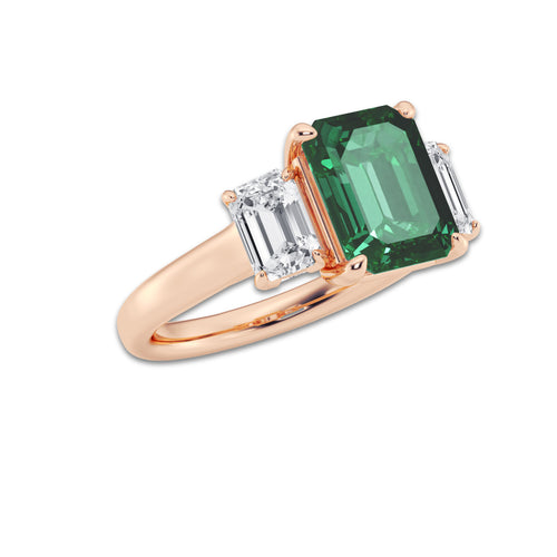 Tulip 5 3/8 ctw Emerald Cut and Emerald Lab Grown Diamond Three-Stone Engagement Ring 14K Rose Gold | 4 ct Center