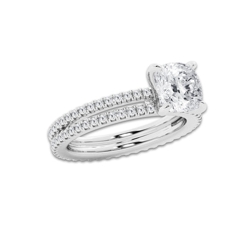 2.69 ctw Cushion Lab-Grown Diamond Double Row Diamond Engagement Ring in Platinum for Women | Colorless D, VVS1 Clarity, IGI Certified 2.00 ct Center Diamond