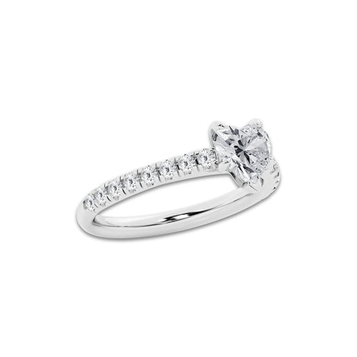 1.39 ctw Heart Lab-Grown Diamond Pave Engagement Ring in 14K White Gold for Women | E Color, VS1 Clarity, IGI Certified 1.00 ct Center Diamond