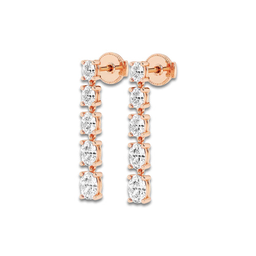 2 1/3 ctw Oval Lab Grown Diamond Graduated Dangle Earrings 18K Rose Gold, DE, VS1