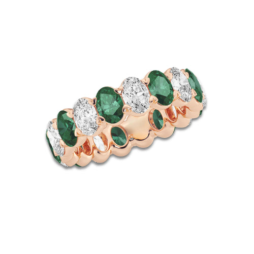 Giselle 5.4x3.8 mm Oval Cut Created Emerald and 2 5/8 ctw Oval Lab Grown Diamond Eternity Band - 5.5mm Width 14K Rose Gold